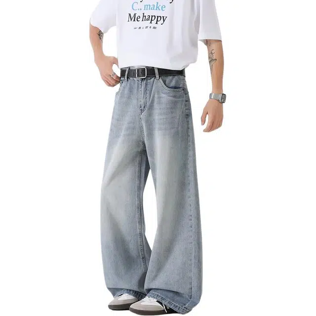 海尔斯 美式简约宽松直筒百搭时尚牛仔裤 男款