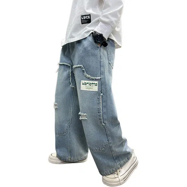 黑恐龙牛仔裤 男童复古百搭帅气直筒长裤