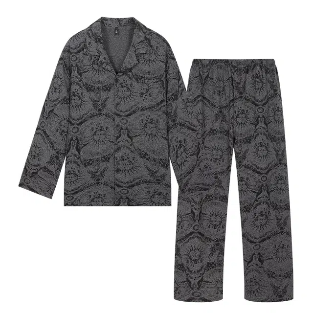 宫蝶 爽肤棉长袖开衫家居服休闲罗马风宽松大码可外穿睡衣套装 男款