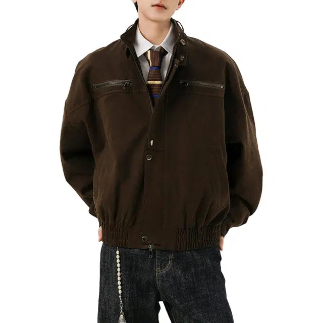 拓菲 美式复古立领巴恩风工装男秋季潮牌宽松痞帅机车服外套夹克 男女同款