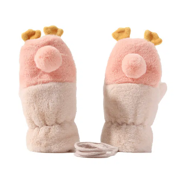 俞兆林 冬季防冻手神器保暖加绒宝宝户外防风防寒挂脖防丢失连指 加厚 绒线手套 儿童款