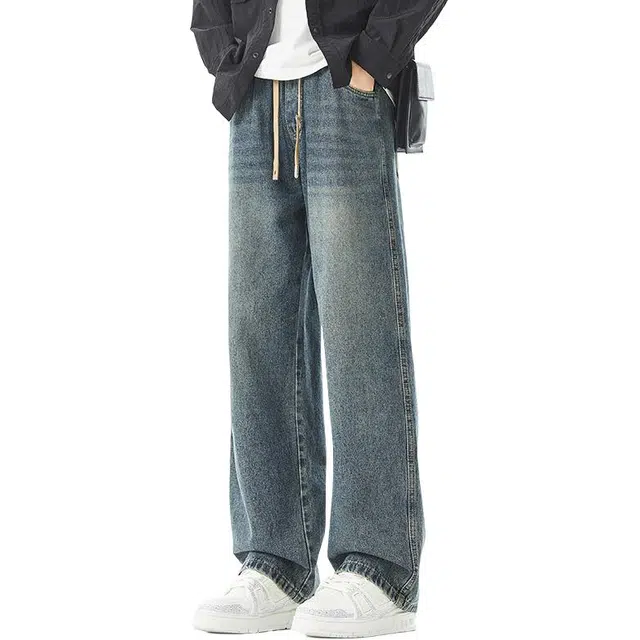 海尔斯 简约百搭美式高街水洗做旧舒适直筒宽松牛仔裤 男款