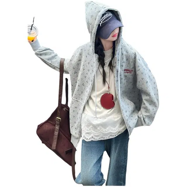 木木兔儿童上装 潮牌时髦洋气甜美中大童冬季童装外套女孩衣服上衣长袖小学生女生碎花连帽卫衣夹克