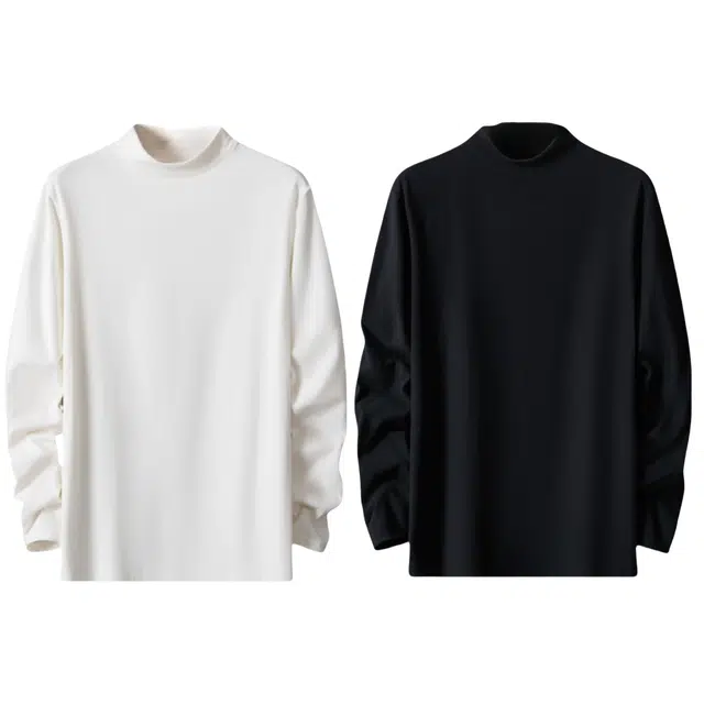 兰缪 秋冬必备潮男磨绒高弹力中领护颈舒适保暖内搭上衣透气防风加绒加厚休闲百搭修身基础款打底衣 男款