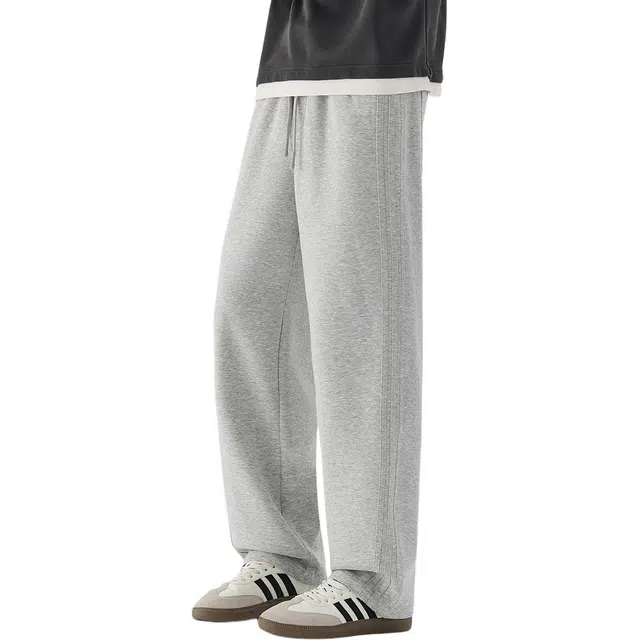 协协乐 美式三条杠高街重磅卫裤秋冬季加厚潮牌宽松直筒阔腿垂坠感拖地裤百搭青少年弹力抽绳痞帅休闲运动长裤工装裤 男款