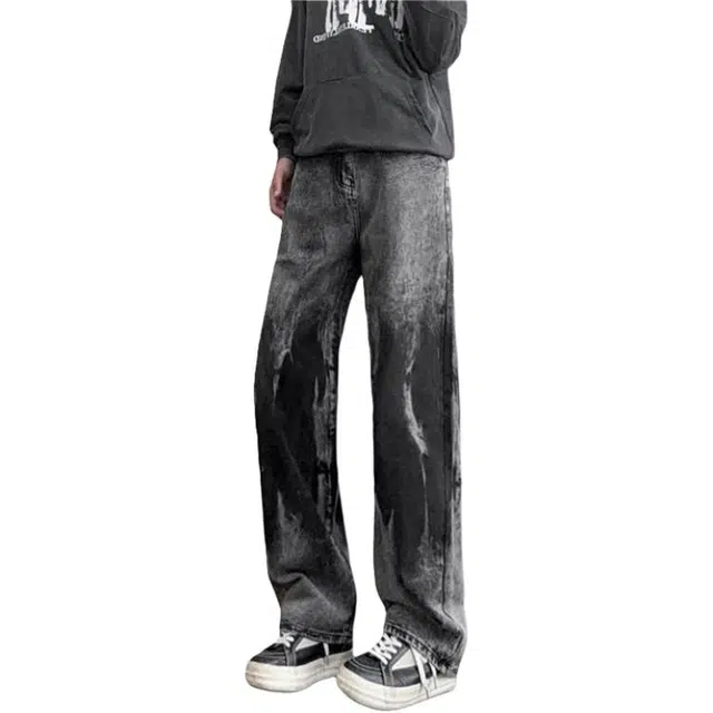 海尔斯 简约百搭美式高街做旧扎染舒适中腰直筒宽松牛仔裤 男款