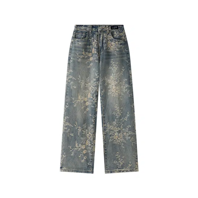 佐菲利 美式高街百搭直筒复古水洗中腰显高弹力提花刺绣情侣款牛仔裤 男女同款