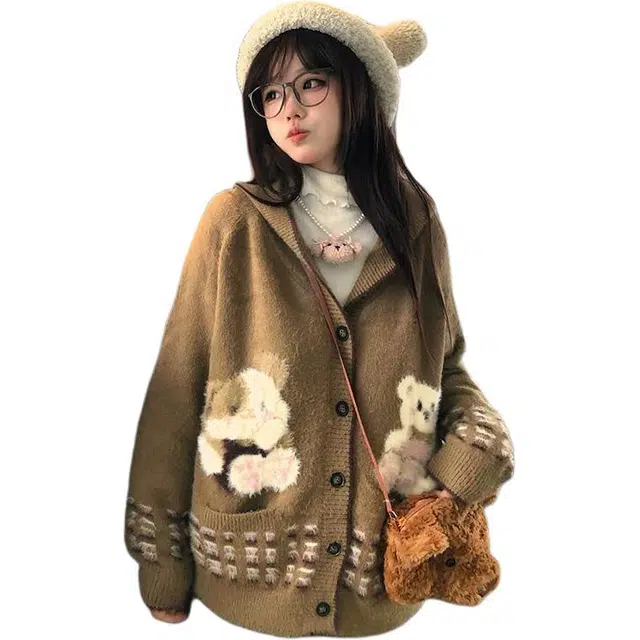 小卷要加油 韩系软糯开衫外套女小个子宽松慵懒风仿貂毛针织衫 女款