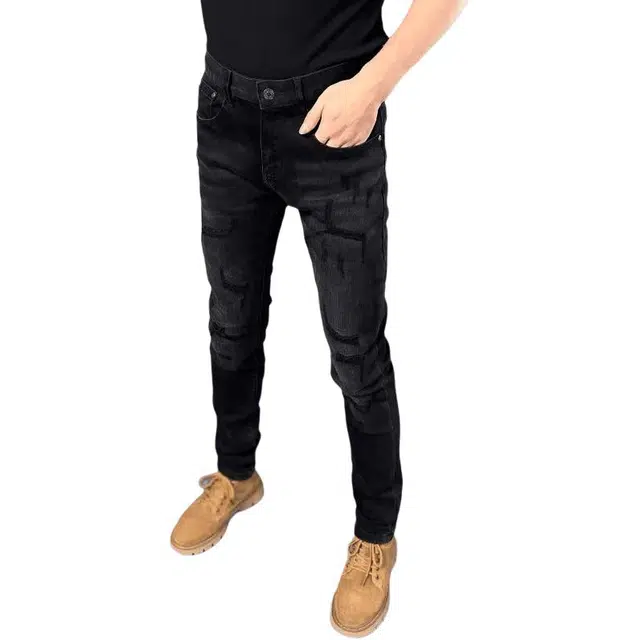 吉肯蒂 秋冬破洞牛仔裤男士欧版修身小脚裤加绒弹力长裤 男款