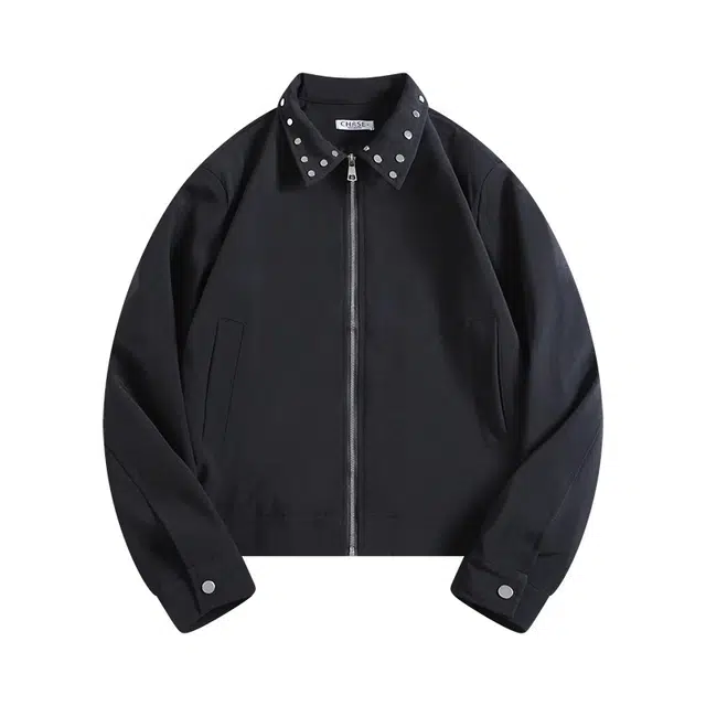 虫小绿 美式街头潮牌小众金属铆钉设计感垫肩翻领外套短款上衣春秋季高级感休闲百搭拉链夹克 男女同款