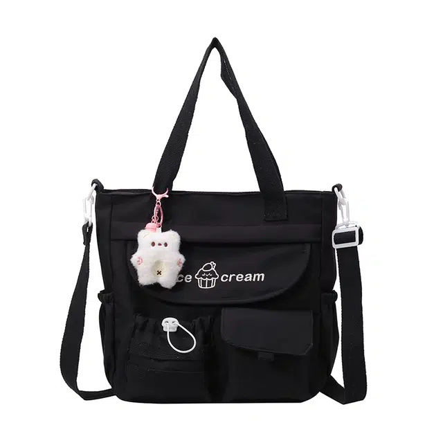 蔻蒂熊 学院风托特包韩版休闲单肩包学生上课补习手提袋大容量小众款时尚高颜值大 尼龙布 斜挎包 常规 黑色/紫色/黄色/蓝色/粉色