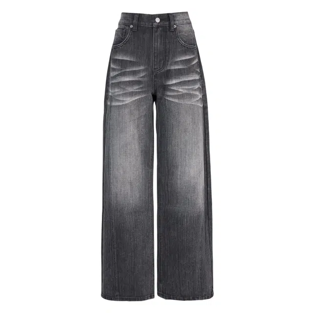 如续 美式复古水洗猫须宽松显瘦直筒阔腿牛仔裤 男女同款