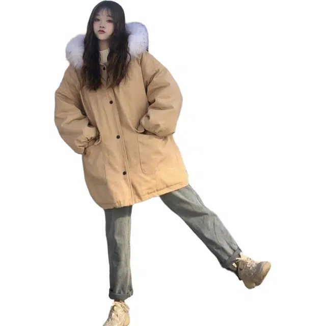 俞兆林 甜美可爱洋气减龄大毛领宽松长袖外套时尚潮流棉服 女款