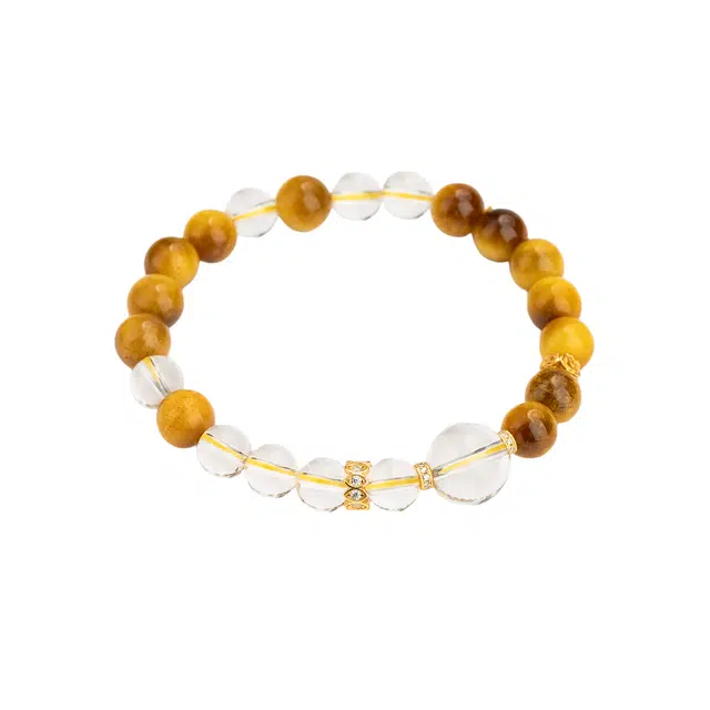 茂琼 柿柿如意吉祥如意万事顺遂好运连连新中式国潮复古小众设计白水晶单圈玫瑰花隔珠清新百搭高级饰品 虎眼石 手串 男女同款情侣款