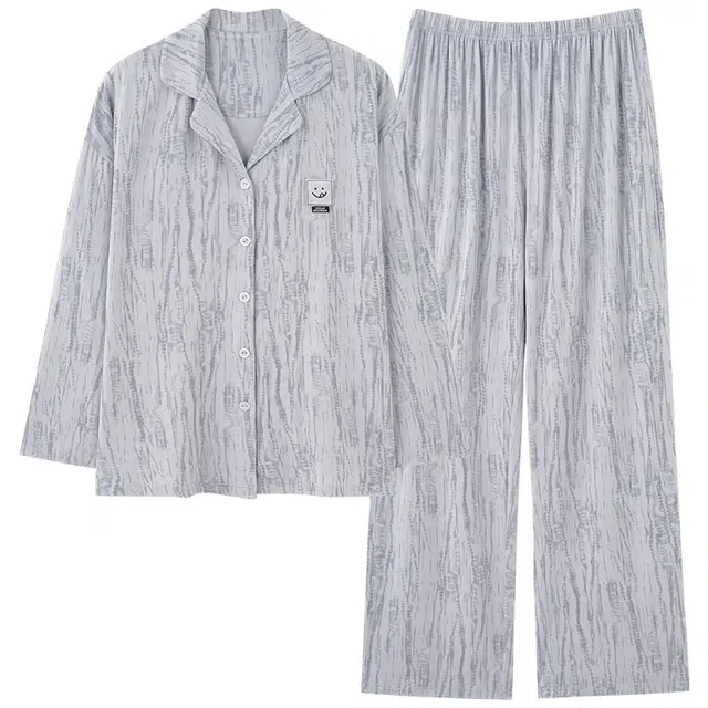 俏霓桐 简约轻奢高级感可爱笑脸纯棉亲肤翻领长袖长裤家居服可外穿睡衣套装 女款