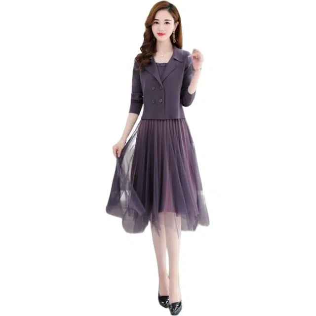 纤丝鸟 套装两件套优雅简约气质时尚毛裙子长袖连衣裙 女款