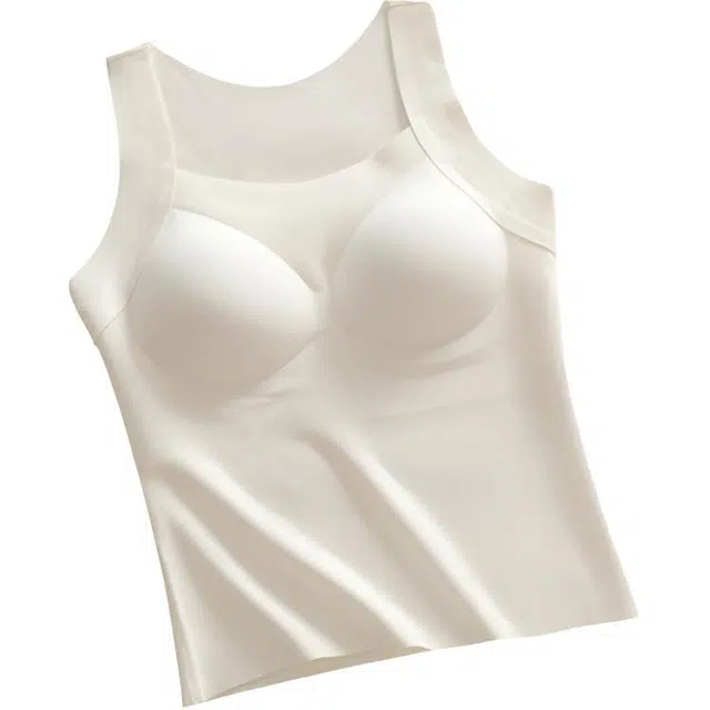 草本初色 显瘦蓄热无痕带胸垫打底圆领贴身内搭文胸二合一不勒高弹舒适柔软吊带秋衣保暖背心 女款