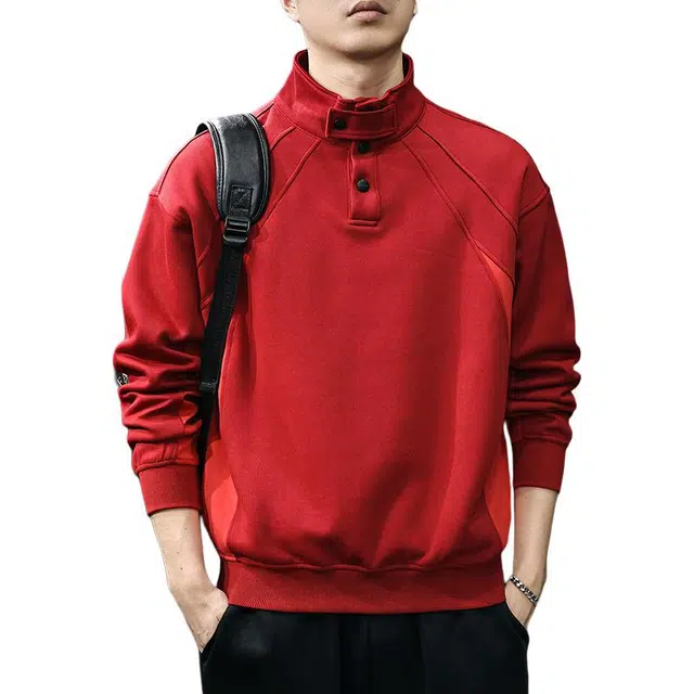 前进牛 美式复古经典潮流结构性立领极简风拼接撞色宽松大码休闲户外百搭长袖卫衣 男款