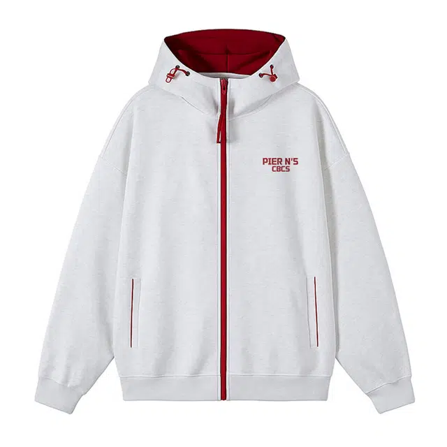 草本初色 美式学院风高街复古潮流胸前字母印花连帽内里拼接撞色条纹设计休闲舒适卫衣 男女同款