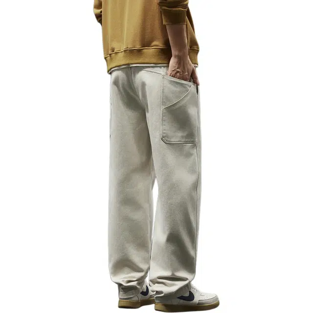 潮人榜 美式复古重磅设计感工装裤男款秋冬厚款宽松直筒阔腿纯棉休闲裤 男女同款