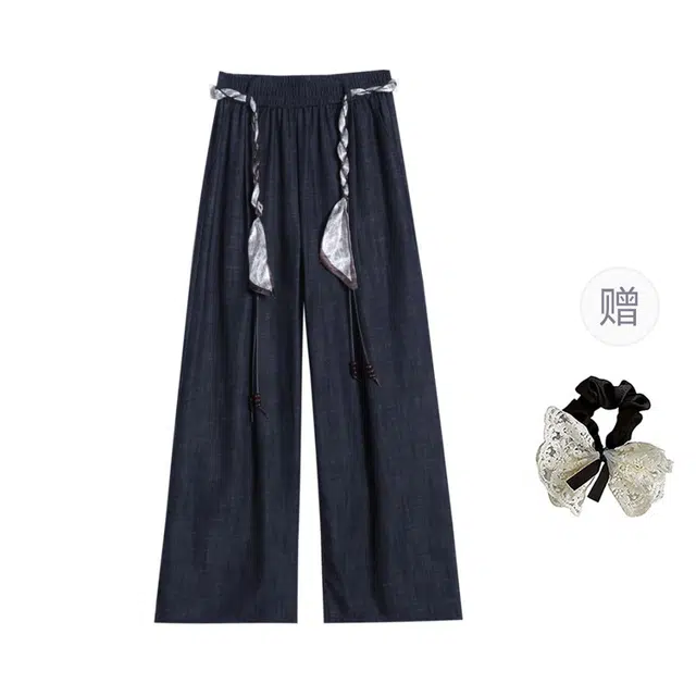 涂诗菲 韩版复古时尚潮流气质慵懒风百搭舒适通勤显瘦遮肉丝巾绑带休闲裤 女款