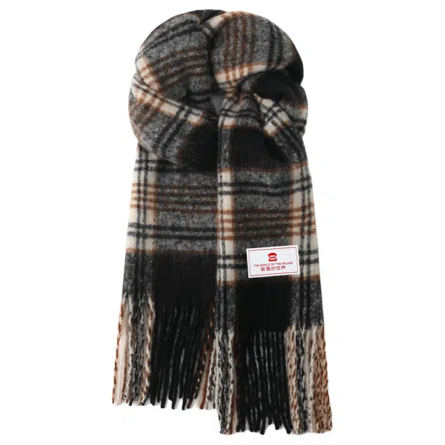 宫里的世界 韩版美拉德复古格子防风保暖加厚马海毛 聚酯纤维 绒线围巾 男女同款情侣款