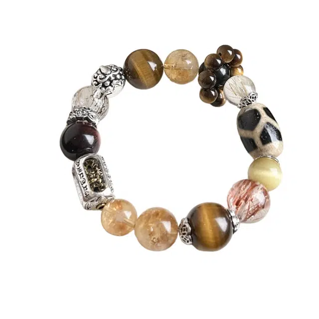 仙园韵 招财大金霸多宝财福双至步步高升虎眼石串珠轻奢精致时尚潮流百搭手饰#好运 多色水晶 手串 男女同款情侣款