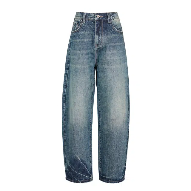 如续 美式怀旧复古宽松阔腿浅色百搭感垂感弯刀牛仔裤 男女同款