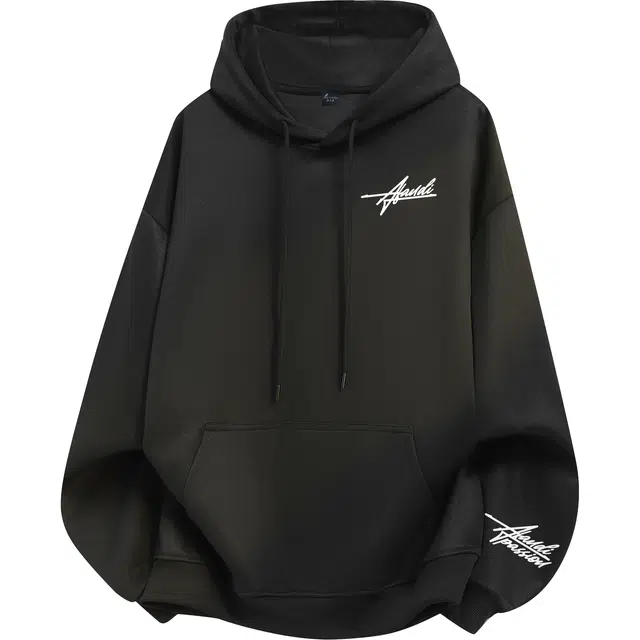 阿凡迪 美式复古街头简约基础设计袖子手写花体字母潮牌印花宽松舒适休闲百搭时尚潮流通勤无性别主义抽绳长袖重磅套头连帽卫衣 男女同款