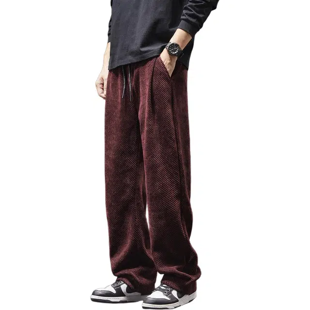 潮人榜 美式复古重磅雪尼尔卫裤男款秋冬厚款宽松长裤直筒阔腿垂感休闲裤 男女同款