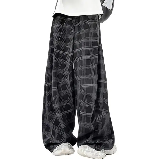 如续 潮流肌理感格纹设计感宽松系带长裤百搭舒适阔腿垂感休闲裤 男女同款
