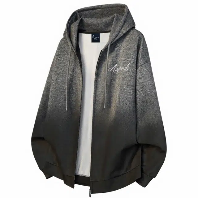 阿凡迪 美式复古手绘字母百搭扎染休闲渐变通勤无性别主义落肩开衫拉链连帽卫衣 男女同款