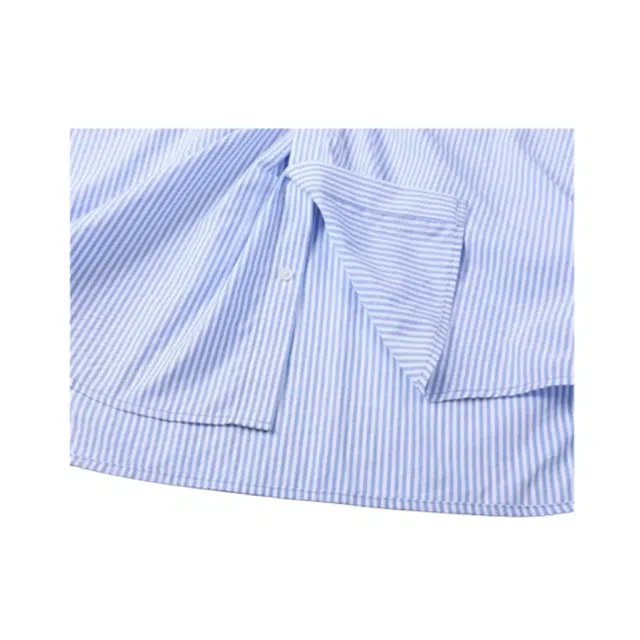 地界二 小熊玩偶拼接蓝色条纹春秋宽松不规则衬衫 男款