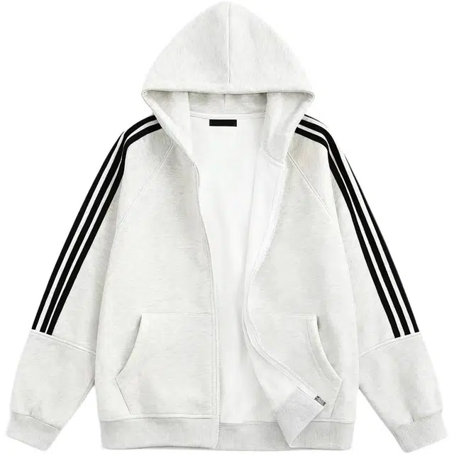 华夏儿女 美式学院风简约基础款撞色条纹插肩袖拉链开衫插袋连帽宽松休闲百搭卫衣 男女同款