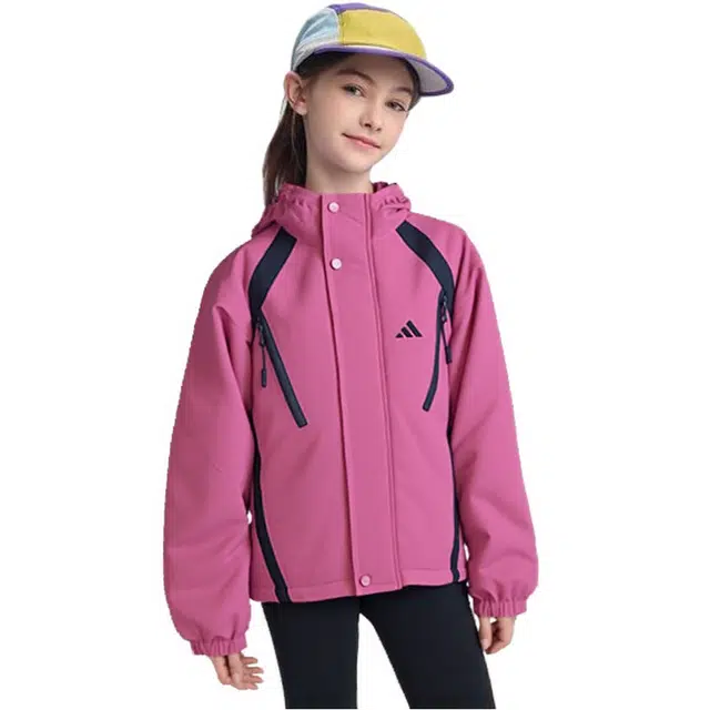 雅鹿夹克 时尚拼色绣花连帽加绒外套 儿童款