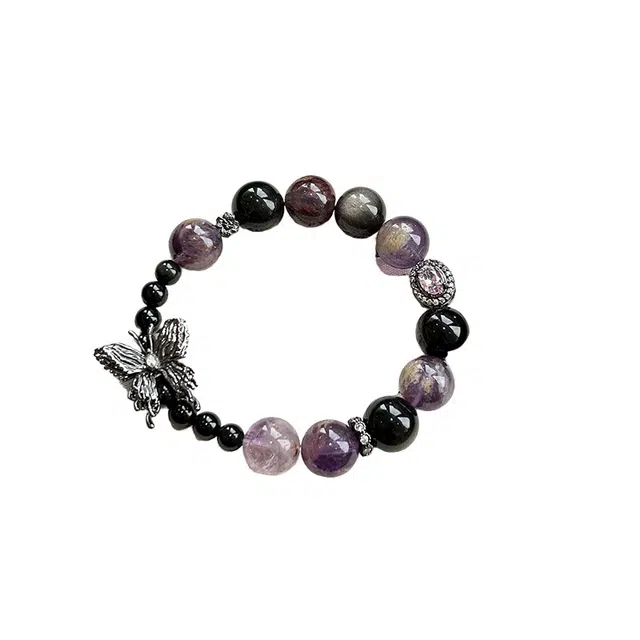 仙园韵 夜蝶】 紫幽灵蝴蝶暗黑哥特风女生小众设计招财转运旺事业旺学业串珠#好运 紫水晶 手串 女款
