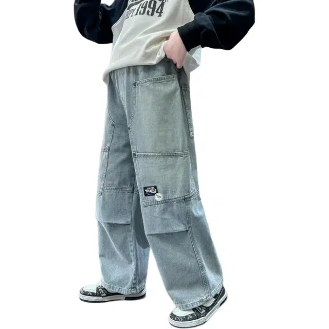 黑恐龙牛仔裤 蓝色休闲潮长裤 青少年