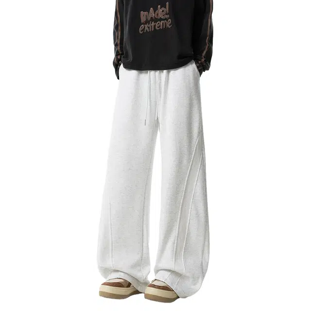 虫小绿 美式复古重磅解构纯色弯刀宽松直筒百搭阔腿运动休闲裤 男女同款