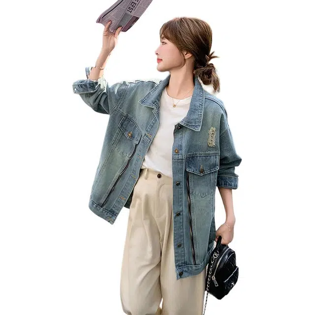 稻草人 设计感宽松显瘦百搭时尚休闲复古牛仔外套 女款