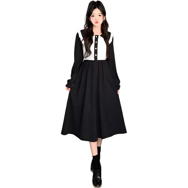 纤丝鸟 设计感温柔风气质收腰显瘦长裙子长袖连衣裙 女款