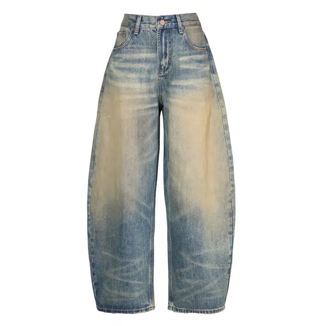 如续 复古美式宽松弯刀裤香蕉裤水洗做旧阔腿高街牛仔裤 男女同款