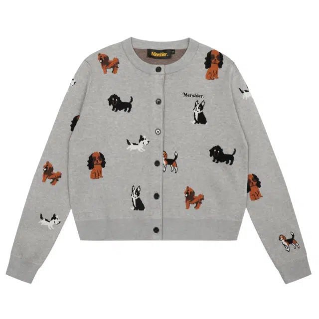 小卷要加油 兰曼芯学院风秋冬美式复古开衫短外套卡通小狗提花卫衣 女款