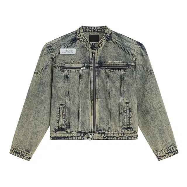 艾梵斯贝 美式复古潮流重工做旧水洗金属扣拉链垫肩高级感设计款无性别宽松休闲时尚百搭日常个性街头高街潮酷情侣款夹克 男女同款