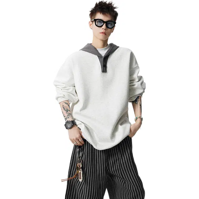 佐菲利 美式连帽撞色拼接慵懒风重磅宽松休闲百搭情侣帽衫卫衣 男女同款