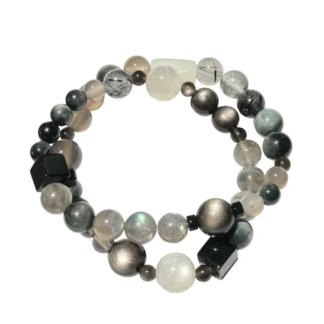 仙园韵 月光双圈 新中式显白气质高级感时来运转纳福转运珠国潮八方来财事业顺利百搭串珠#好运 黑曜石 手串 男女同款情侣款