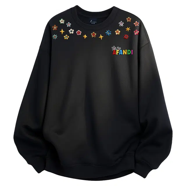 阿凡迪 美式高街复古个性仿刺绣多巴胺卡通图案字母印花宽松日常通勤休闲运动经典百搭长袖氛围感学院风套头圆领卫衣 男女同款
