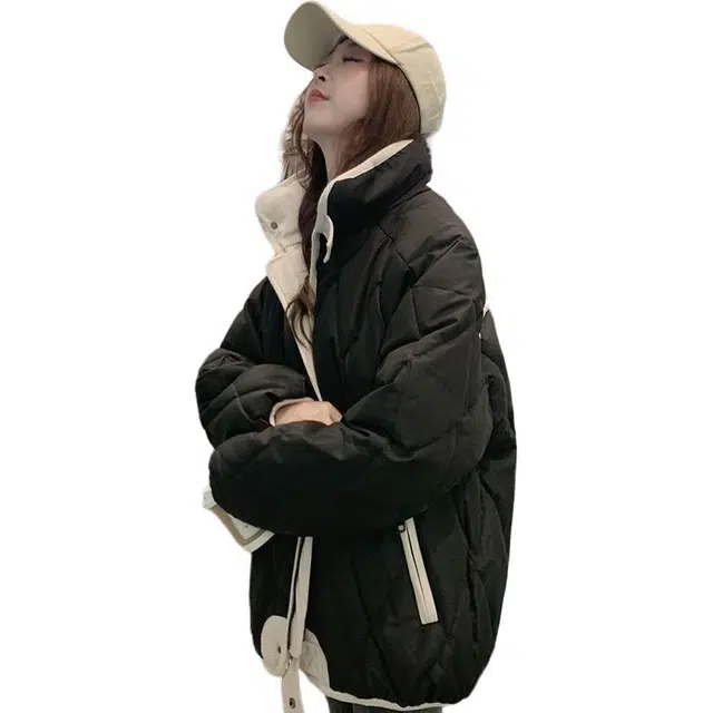 俞兆林 韩式复古时尚百搭菱格短款外套休闲潮流气质棉服 女款