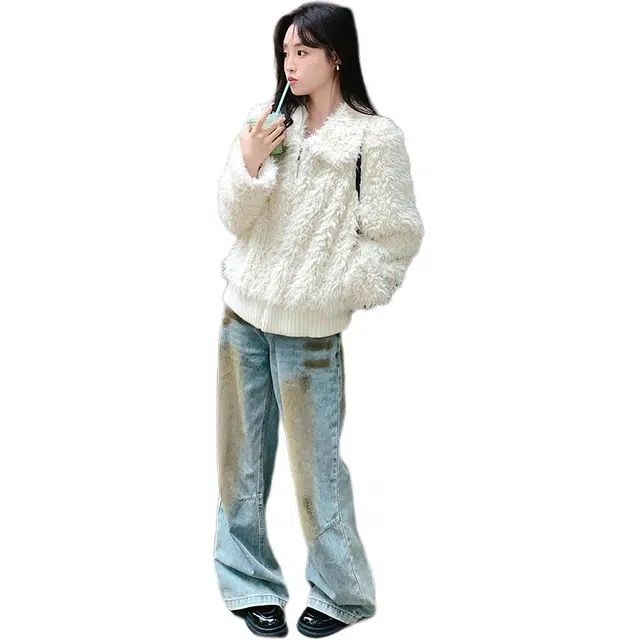 思蓓儿 名媛气质高级感女短款冬季加厚毛茸茸暖白绒感外套 女款