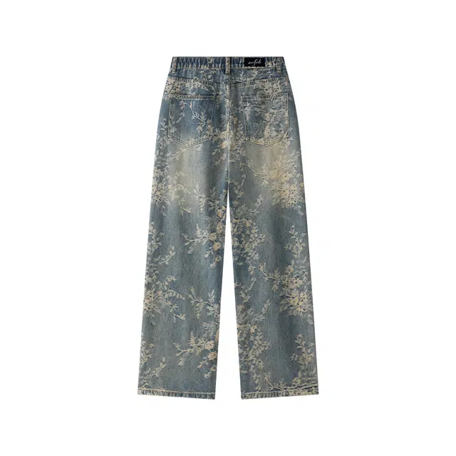 佐菲利 美式高街百搭直筒复古水洗中腰显高弹力提花刺绣情侣款牛仔裤 男女同款