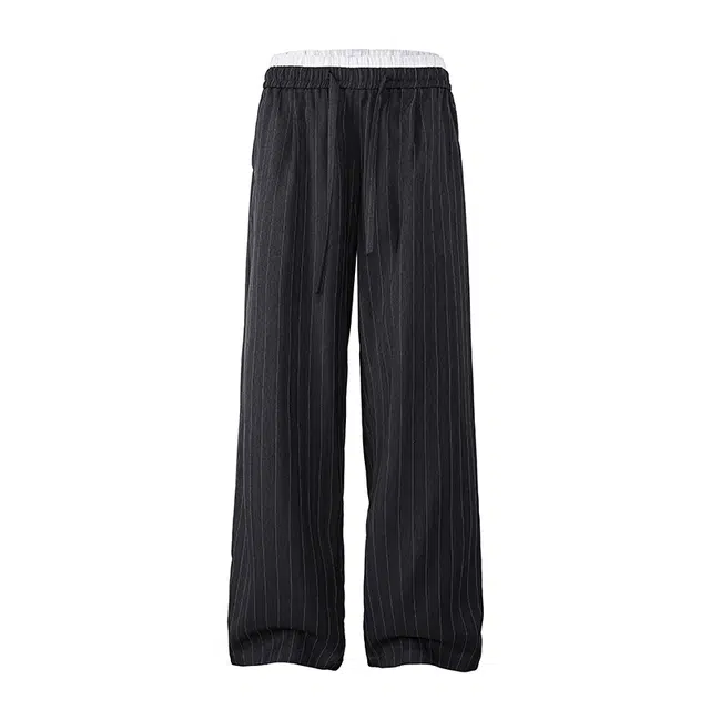 欧路得 复古条纹女男秋宽松垂感长裤慵懒松弛感百搭阔腿裤子休闲裤 男款